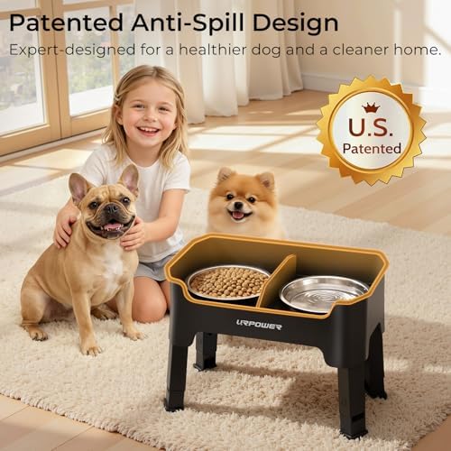 URPOWER Mess Proof Elevated Dog Bowls, Splash Guard Raised Bowl Stand - Image 2