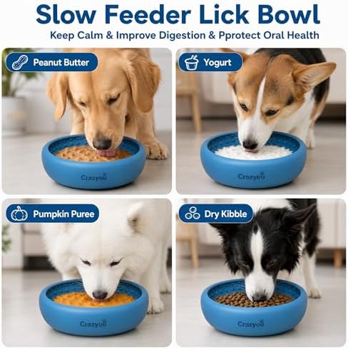 Dog Lick Bowl with Bone Chew Toy, Silicone Slow Feeder Lick Mat (Blue, L) - Image 2