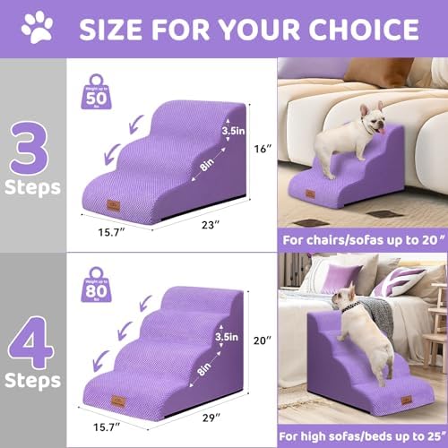 Zerbuger Dog Ramp and Stairs for Bed, Purple 4 Steps 20" H, Nonslip Cover - Image 7