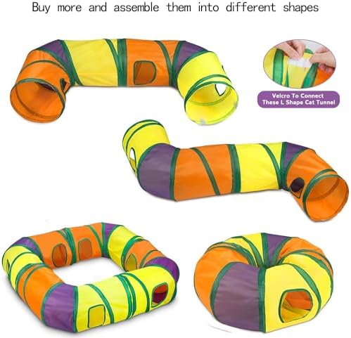 Cat Tunnel with Play Ball, Interactive Peek-a-Boo Cat Toys Cat Tube Toy, Colorful L-Tunnel - Image 3