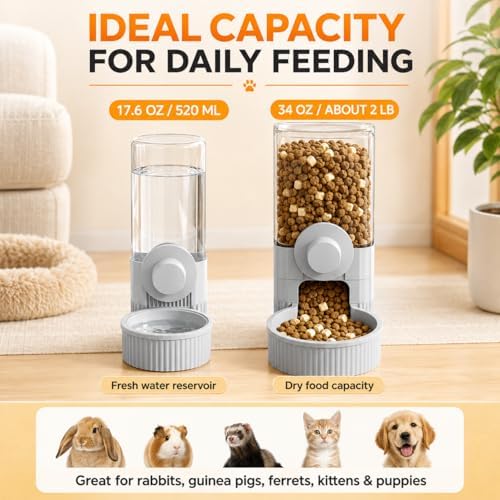 Hanging Automatic Pet Food and Water Dispenser, Gravity Rabbit Feeder Set for Cage, Large Capacity Automatic Bunny Feeder & Waterer for Rabbit, Chinchilla, Hedgehog, Kitten - Image 2