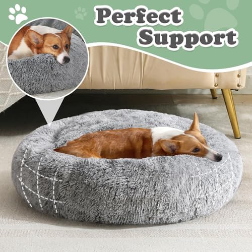 JOLLYVOGUE Dog & Cat Bed, Calming Anti-Anxiety Pet Bed for Small Dogs, Fluffy Donut Cushion for Small and Medium Pets (23") - Image 2
