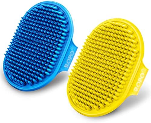 ROPO 2PC Dog Grooming Brush, Pet Shampoo Bath Brush&Pet steel comb, pet dog cat grooming comb - Image 2