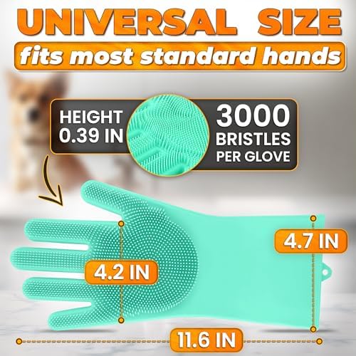 Cat and Dog Washing Gloves, 1 Pair, 11.6 in, Silicone (Turquoise) - Image 2