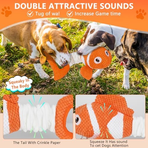 Squeaky Clownfish Dog Toy, Plush Crinkle Tug Toy with Handle - Image 7