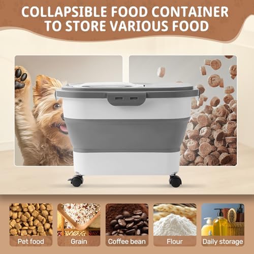 SEWIU Dog Food Storage Container Up to 2pack*20LB,Collapsible Dog Food Container with Travel Silicone Bowl and Scoop for Dog/Cat/Bird Food/Cat litter,Keep Dry Food Fresh,Easy to Move. - Image 2