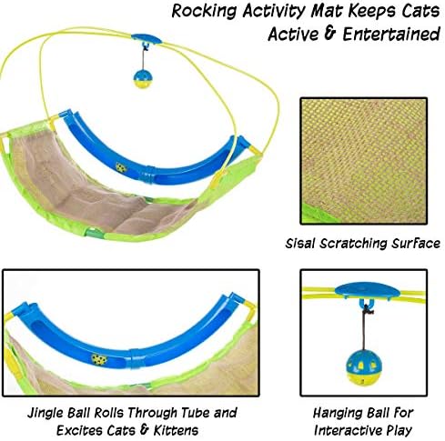 PETMAKER Interactive Cat Toy Rocking Activity Mat- Swing Playing Station with Sisal Scratching Area, Hanging Toy, Rolling Ball for Cats and Kittens - Image 2