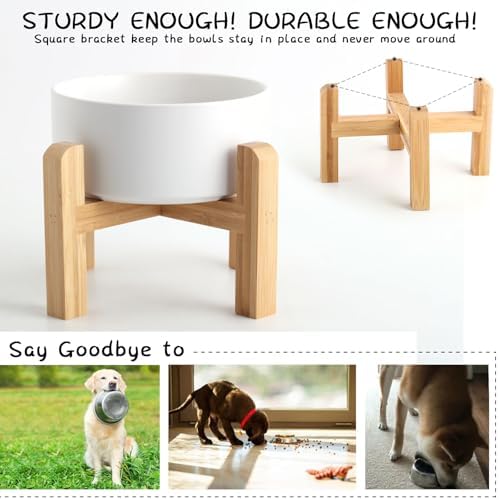 Petygooing White Elevated/Raised Ceramic Dog Bowl for Medium and Large Breeds, Dog Food Water Dish with Stand,Pet Feeding Bowl with Anti Slip Rubber Large Dogs(1800ml 7.6 Cups) - Image 2