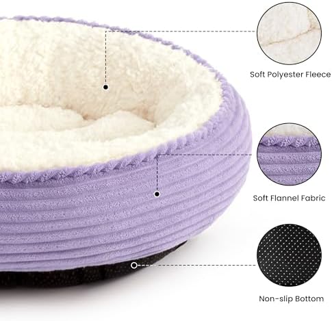 Love's cabin Round Donut Cat and Dog Cushion Bed, 24in Pet Bed for Small or Medium Dogs, Anti-Slip & Water-Resistant Bottom, Soft Durable Fabric Pet Beds, Washable Calming Cat Bed Violet - Image 2