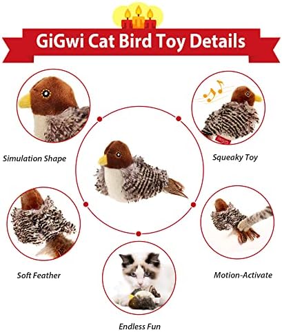 Gigwi Chirping Bird Cat Toy for Indoor Cats, Interactive Hangable Bird Cat Toy with Real Bird Sound and Feather, Automatic Bird Toy for Cats Exercise & Kicker to Self Play(No Flapping) - Image 2