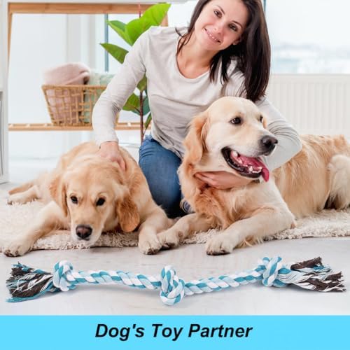 SZEE Dog Rope Toys, 24 in 3 Knots Chew Rope for Medium and Large Dogs, Natural Cotton Pet Pull Toy for Tug of War and Teeth Cleaning (Blue) - Image 7