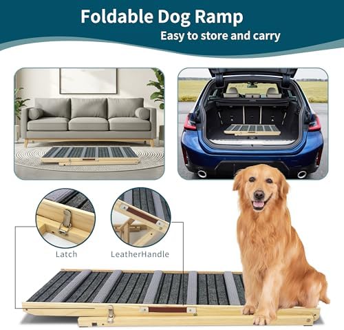 Dog Ramp for Bed,Pet Ramp for Small Dogs to Get on Bed,Couch,Car, Non-Slip Rubber Surface,16" Wide Hold up to 80lb, Adjustable Foldable Dog Ramp (Natural Wood, 16" Wide) - Image 2