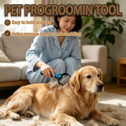 Pet Grooming Brush,Dematting Comb for Dogs and Cats, Undercoat Rake Pet Brush for Long Hair, Deshedding Dog Brush Removes Tangles Knots and Loose Fur, Matted Fur on Cats and Dogs - Image 2