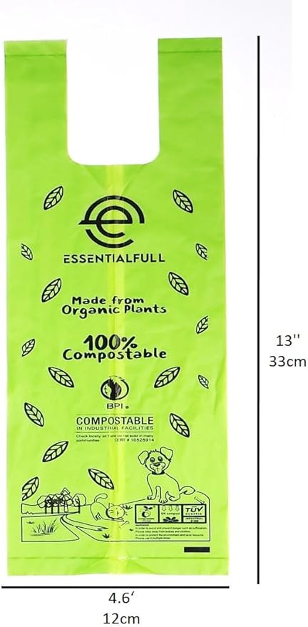 Biodegradable Cat & Dog Bags, Certified Compostable Poop Bags with Handles, 180 Count Refill Rolls, Plant Based and Leak Proof