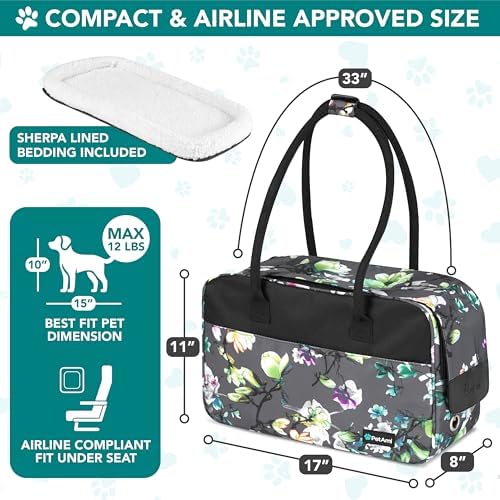 PetAmi Small Dog Purse Carrier with Pockets, Airline Approved, Floral Gray - Image 2