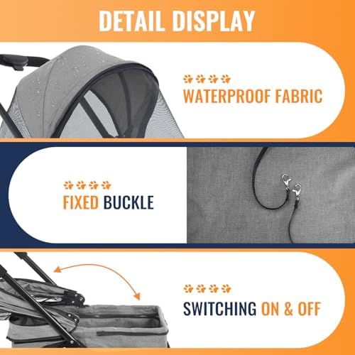 FDW 3 in 1 Multi-Function Dog Jogger with Detachable Carrier, Lightweight Travel Stroller for Small and Medium-Sized Pets (Grey, 4 Wheels) - Image 2