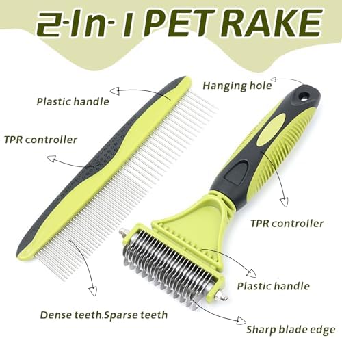 2-in-1 Pet Grooming Brush & Undercoat Rake for Dogs & Cats - Image 2