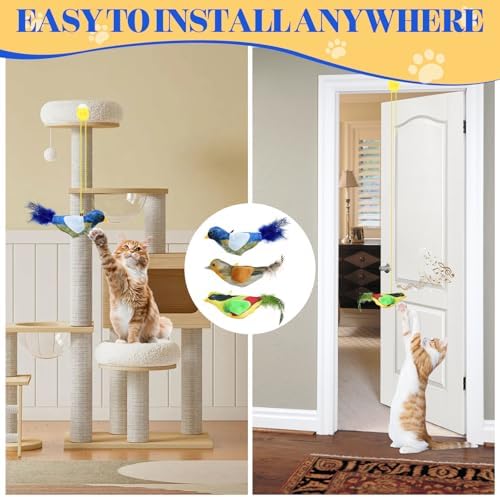 Cat Toys Interactive,3 Pcs Kitten Hanging Toys for Indoor Cats,Flying Bird Toy,Door Frame Cat String Toy for Bored Indoor Adult Cats - Image 7