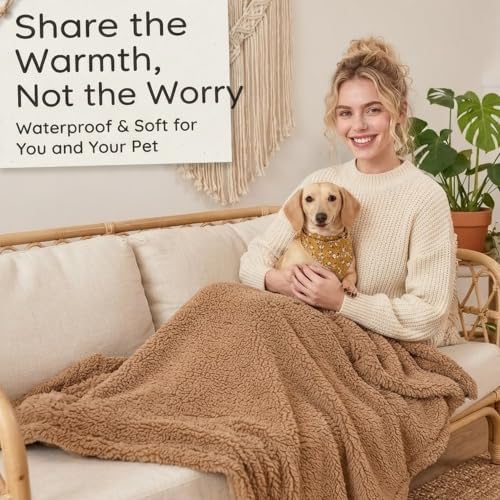 Waterproof Brown Dog Throw Blanket for Pet Couch Puppy Blankets Cover Fluffy Jacquard Fleece Leakproof Blankets Dark Color Sofa Couch Covers Mats Warm Washable-Camel,S - Image 6