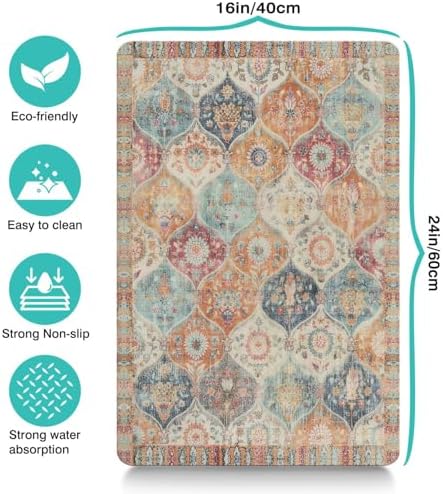 Moroccan Trellis Dog Food & Water Mat, Mexican Talavera Boho Colorful Pet Feeding Mat for Floor Non-Slip Waterproof, Super Absorbent Cat Bowl Mat, Easy to Clean Durable Pet Placemat,16" × 24" - Image 6