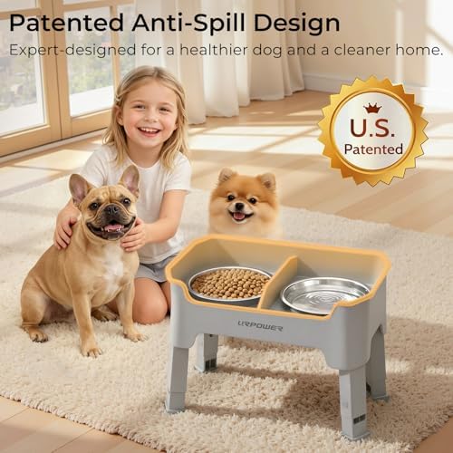 URPOWER Mess Proof Elevated Dog Bowls, Splash Guard Raised Bowl Stand - Image 2