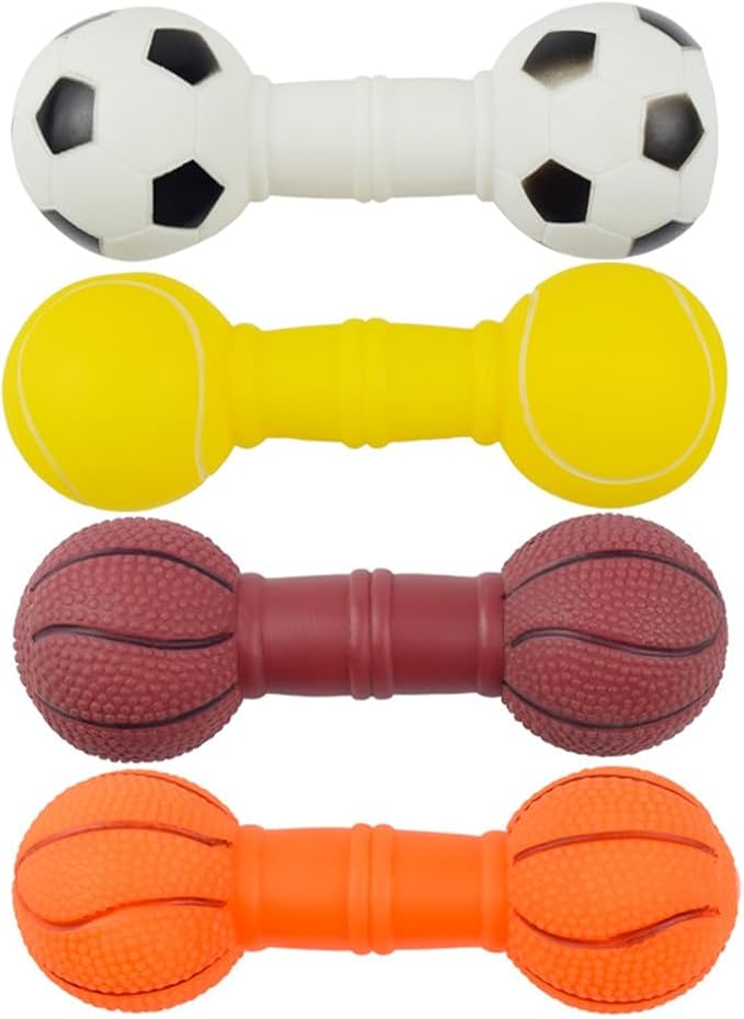 POPETPOP 4Pcs Dog Molar Chew Toys Dog Squeaky Barbell Toys Vinyl Dumbbell for Teething Playthings Pet Squeaky for Puppy
