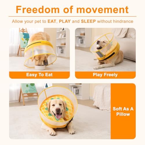 Inflatable Dog Cone Collar for Large Medium Small Dogs, Soft Dog Donut Collar Adjustable Recovery Cone for Pets After Surgery, Extra Enhanced Anti-Licking Guard Shield (Pineapple, Large) - Image 2