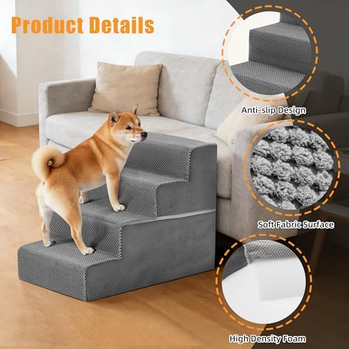 NEWBULIG 4-Step Dog Stairs, 18" H Dog Steps for Sofa and Chair, Standard - Image 2
