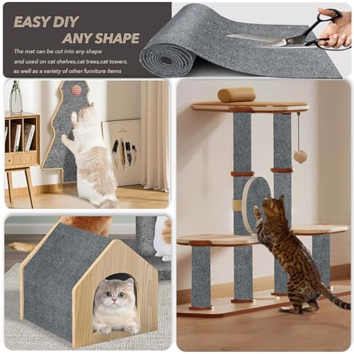 78.7"X15.8" Cat Scratching Mat, Self-Adhesive Cats Carpet, DIY Scratch Furniture Protector for Couch, Sofa, Wall & Doors, Durable Cat Scratch Guards Couch Cats Scratcher from Claw (Grey) - Image 2