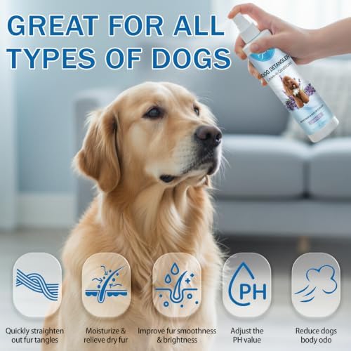 Pjordo Natural Dog Detangler Spray for Soften & Dematting Hair, Leave-in Conditioner Spray for All Breeds, Lavender Scent for Reducing Odors, Deshedding Brush & Metal Comb for Hair Brush - Image 2