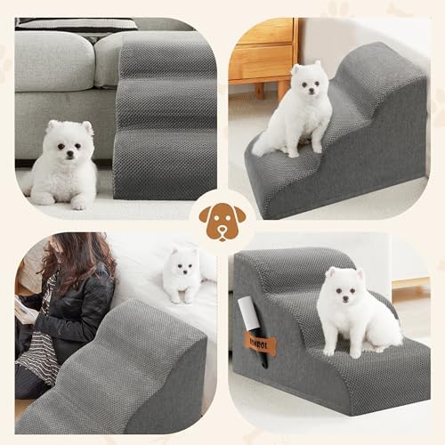 Romrol Dog Stairs Ramp for Beds Couches, Extra Wide Pet Steps with Durable Non-Slip Waterproof Fabric Cover, Dog Slope Stairs for Small Dogs and Cats or Pets Friendly, 3-Tiers, 13 Inch,Grey - Image 6