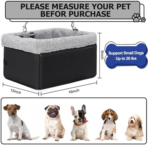 Dog Car Seat for Small Pets Under 20lbs, Booster Seat with Metal Frame, Double-Layer Oxford Fabric, Safety Leash for Dogs and Cats - Image 2