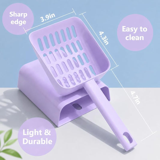 Cat Pooper Scooper, 2 in 1 Cat Litter Scoop with Holder Stand Cat Accessories Cat Supplies Kitty Litter Scoop Heavy Duty and Easy Clean Purple - Image 2