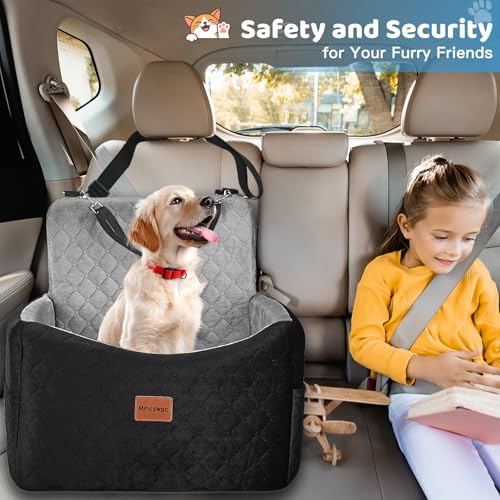 Dog Car Seat for Small Medium Dogs Up to 40 lbs – Dog Booster Seat with 6-Inch Memory Foam, Pet Car Seat with Removable Washable Cover, 3 Safety Belts & 2 Storage Bags (Black/Gray) - Image 7