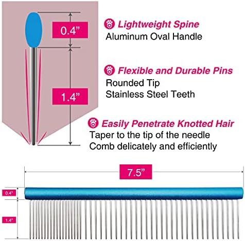 Greyhound Comb with Oval Handle for Dogs and Cats, Removing and Shedding Matted, Tangled Hair, Metal Comb with Stainless Steel Pins, Detangling Grooming Tool, Pet Comb (20% Fine Spacing)… - Image 2