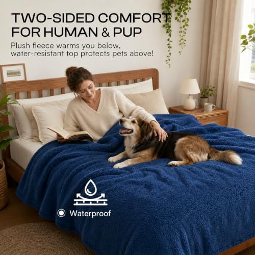Dark Blanket for Dogs on Couch Blue Pets Blankets Reversible Fluffy Pet Bed Cover Puppy Blankets Mats Leakproof Sofa Couch Washable Cover Cat Doggie Blanket for Warm-Navy Blue,XL - Image 2