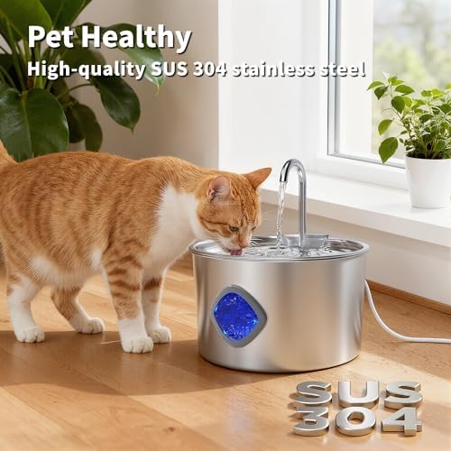 Cat Water Fountain Stainless Steel: 108oz/3.2L Cat Fountain for Drinking - Pet Water Fountains for Cats Indoor - Dog Water Bowl Dispenser - Pets Feeding & Watering Supplies - Automatic Water Dispenser - Image 2