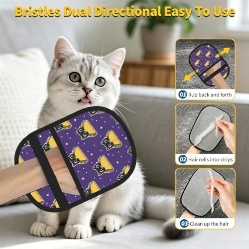 Black Cat Taco Mexican Food Purple Pet Hair Removal Glove For Cats Dogs - Image 7