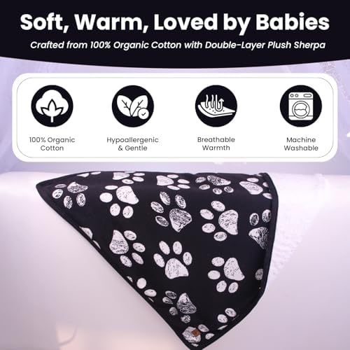 Organic Cotton Pet Blanket 30x40, Sherpa, Beige Jacquard Paw - Image 2