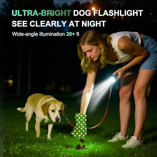 Tubasion 3-in-1 Dog Poop Bag Holder with Flashlight 7-Color, USB-C Rechargeable doggie bag holder for leash, IPX6 Waterproof Anti-Slip Clip Pet Waste Bag Dispenser for Walking (1 Dispenser, 30 Bags) - Image 2