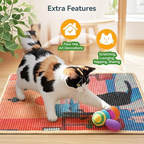 3-in-1 Sisal Cat Scratcher Mat 23.6x15.7 – Durable Scratch Rug Use for Floor & Wall with Adhesive Tape, Protects Couch, Carpet & Furniture, Anti-Slip, Pet-Safe for Indoor/Outdoor Cats, Pink Romance - Image 7