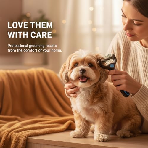 Dematting Comb for Dogs and Cats, Undercoat Rake Pet Brush for Long Hair, Deshedding Dog Brush Removes Tangles Knots and Loose Fur, Grooming Tool for Thick Coats (Pink L) - Image 7