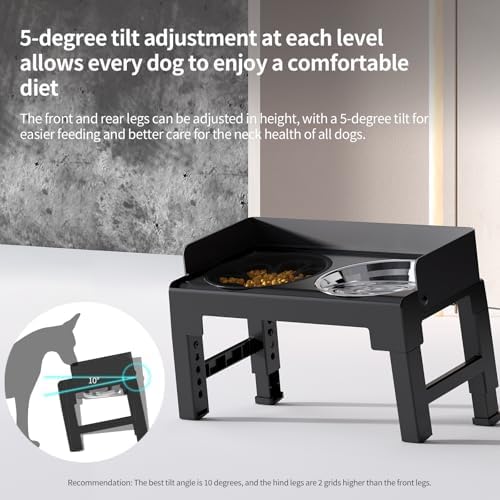 PAKEWAY Elevated Dog Bowls for Medium and Large Dogs, Spill-Proof Tiltable Dog Feeder with Slow Feeder Bowl and Stainless Steel Water Bowl, 6-Height Adjustable Raised Dog Bowl Stand - Image 2