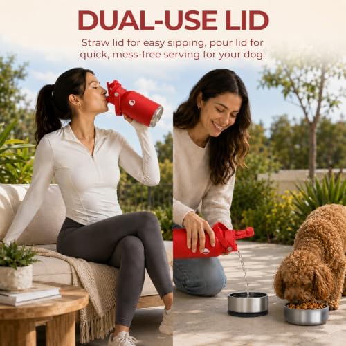 32 oz. Dog Water Bottle, Insulated Dog Travel Water Bottle, Stainless Steel Pet Water Bottle Dispenser Portable Food and Water Bowl for Dogs for Walking Dog Canteen Travel Kit - Image 7