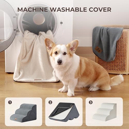 Dog Stairs for Small Dogs 18” H, 4 Step Dog ramp for Bed, Grey - Image 7