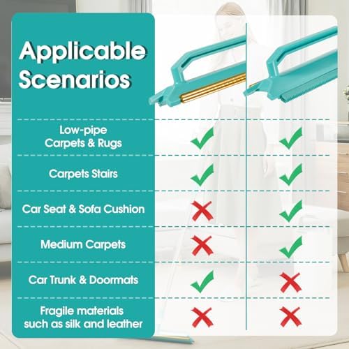2-in-1 Carpet Rake for Pet Hair Removal, Silicone & Metal Dual-Sided Carpet Rake with 52” Telescopic Adjustable Long Handle, Pet Hair Remover Tool Kit for Rugs/Mats/Sofa Cat Dog Hair - Image 6