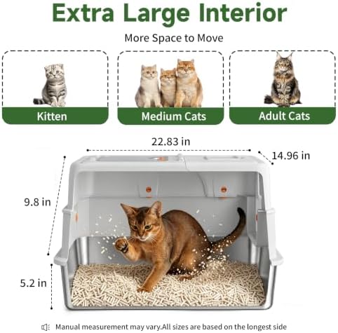 XL Enclosed Stainless Steel Litter Box with Lid, Light Gray - Image 2