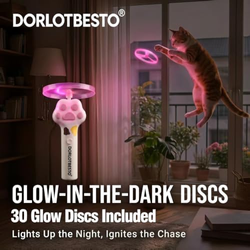 Automatic Cat Toy Launcher with 30 Glow in the Dark Flying Discs – Interactive Fetch Shooter for Indoor Cats, Exercise & Hunting Enrichment Toy, Safe for Kittens & Adults - Image 2