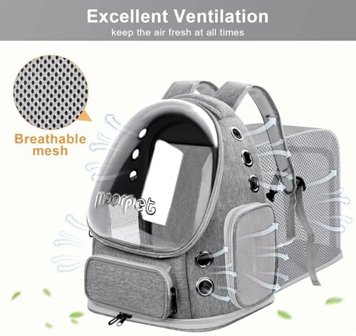 Breathable Cat Bubble Backpack Large Space Pet Carrier Backpack Expandable for Kitty Dog, Foldable Airline Approved Cat Backpack, Transparent PetTravel Backpack Up to 20 lbs (Green) (Grey) - Image 2