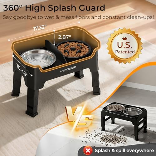 URPOWER Mess Proof Elevated Dog Bowls, Slow Feeder with Splash Guard - Image 2